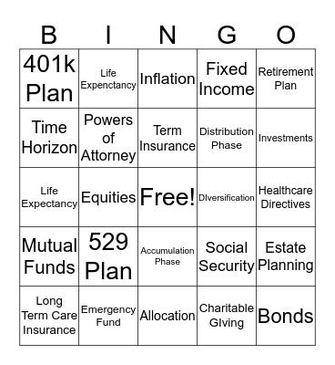 Financial Planning Bingo Card