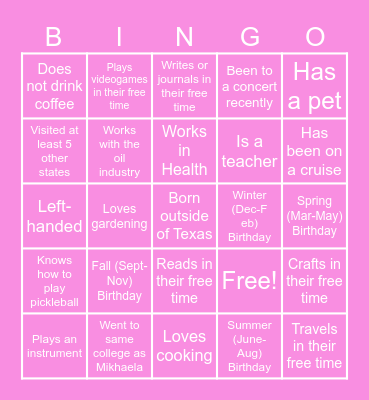 Meet the Guests! Bingo Card