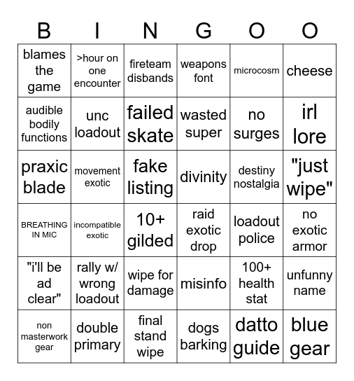 LFG Bingo Card