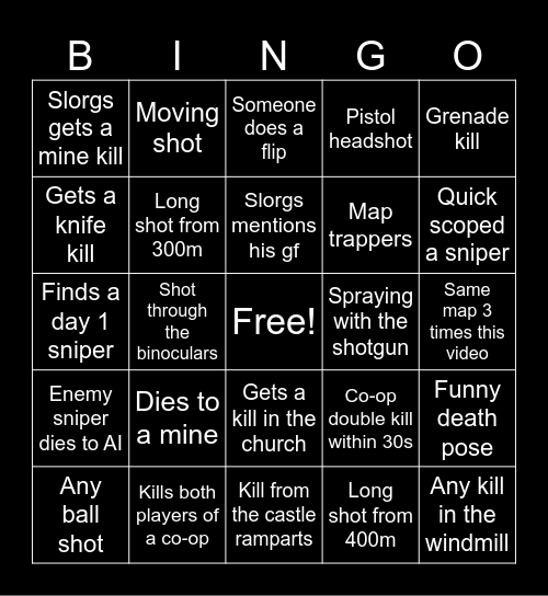 Slorg's Invasion Bingo Card