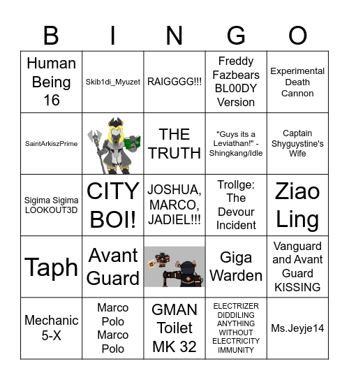 RANDOM CHARACTERS BINGO Card