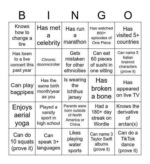 Untitled Bingo Card
