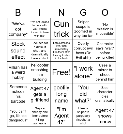 Hitman Movie Bingo Card