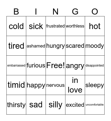 Feelings and Emotions Bingo Card