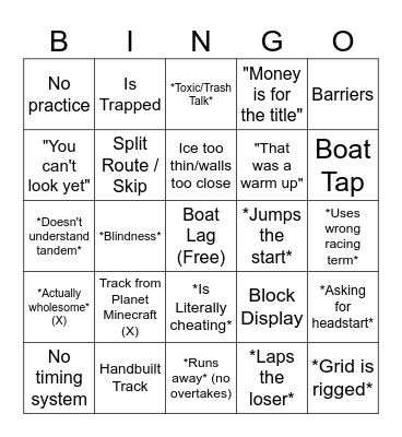 Scuffed Ice Boat Duel Bingo Card