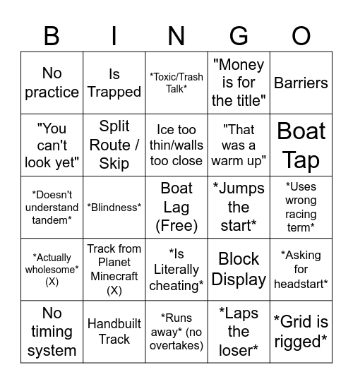 Scuffed Ice Boat Duel Bingo Card