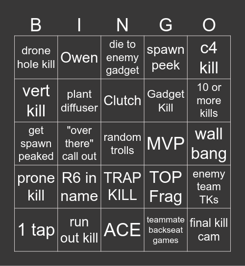 R6 BINGO Card