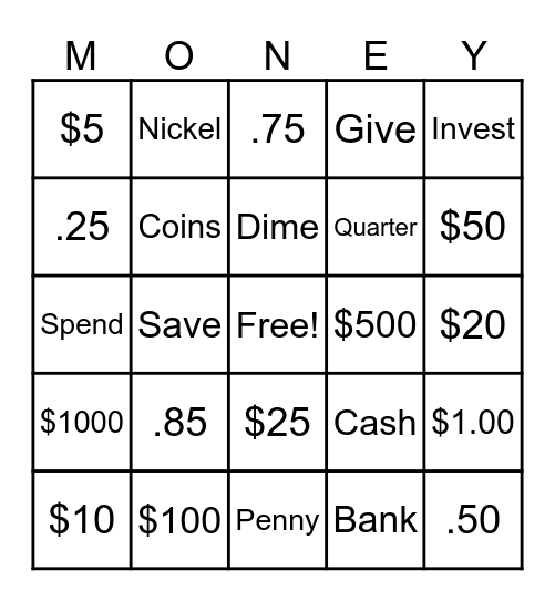 Money Bingo Card
