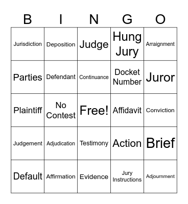 Court Vocabulary Bingo Card