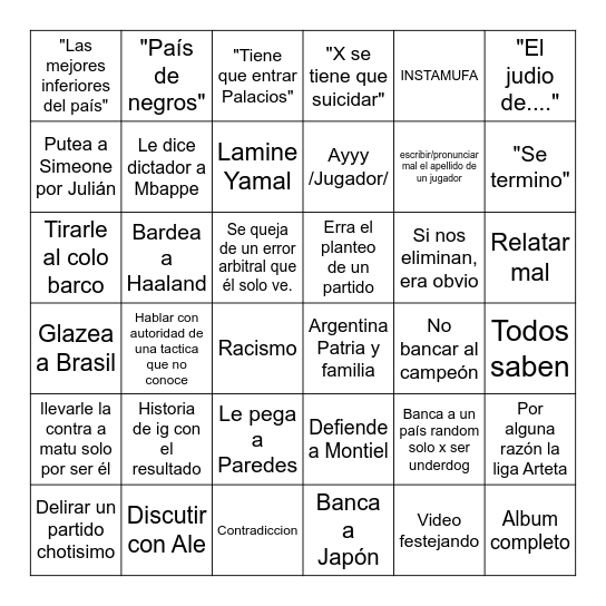 BINGO MUNDIALISTA VERSION OKI Bingo Card
