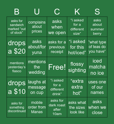 Customer BINGO Card