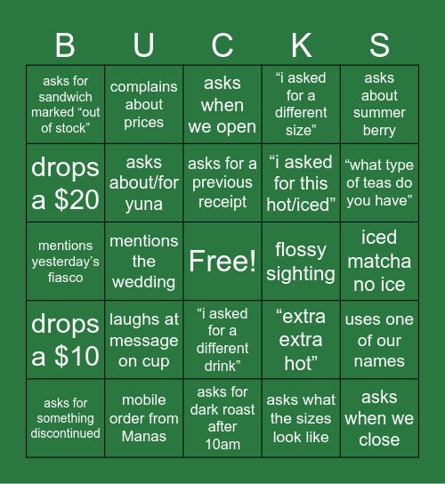 Customer BINGO Card
