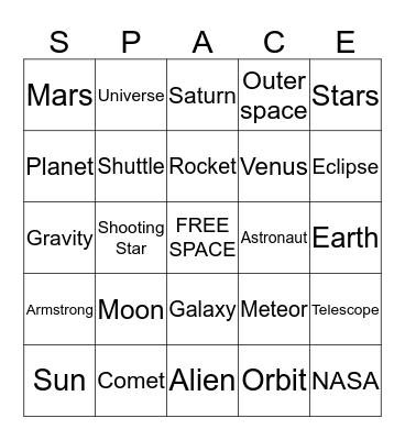 Out Of This World! Bingo Card