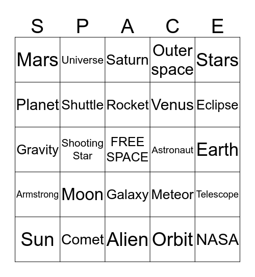 Out Of This World! Bingo Card