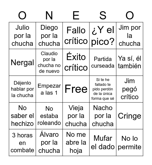 One Shoot Bingo DnD Bingo Card