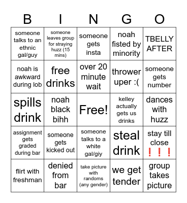 bar  5:2 yaaaa Bingo Card
