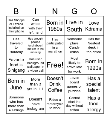 Find someone who… Bingo Card