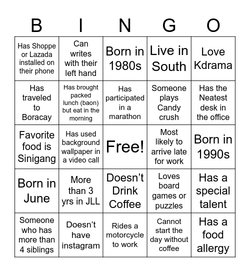 Find someone who… Bingo Card