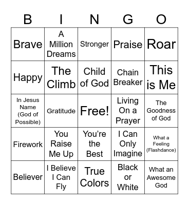 Carpenter’s Village Motivational Songs Bingo Card