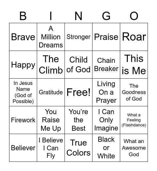 Carpenter’s Village Motivational Songs Bingo Card