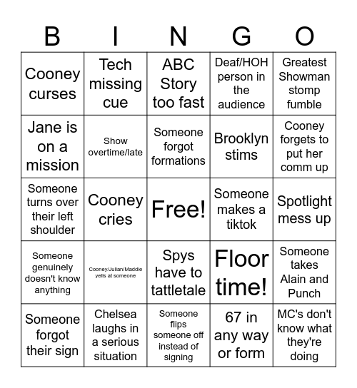 ASL SHOW Bingo Card