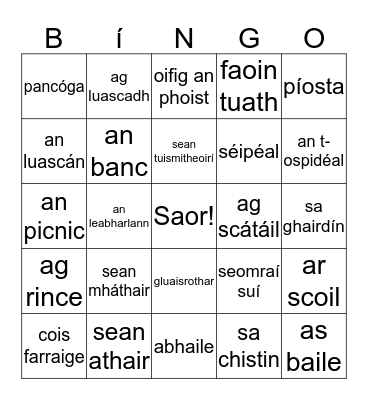 Seantuismitheoirí Bingo Card