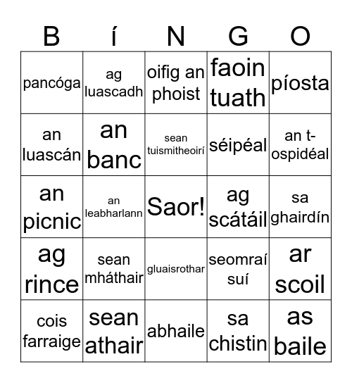 Seantuismitheoirí Bingo Card