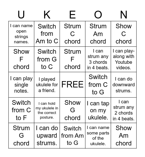 Ukulele Goals Bingo! Bingo Card