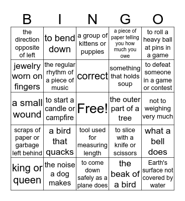 Multiple Meaning Words Bingo Card