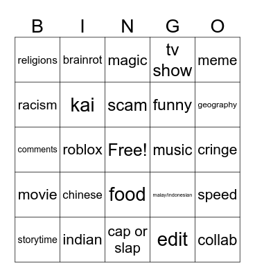 idk:/ Bingo Card