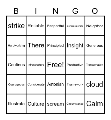 Word Bingo Card