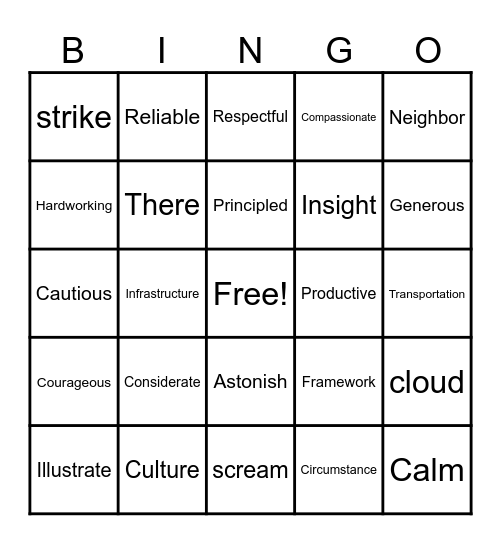 Word Bingo Card