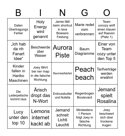 Cozy VS uncozy Bingo Card