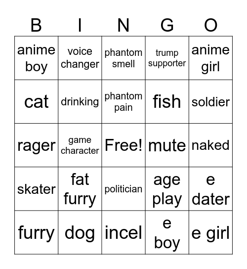 vr chat Bingo Card