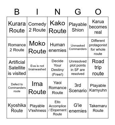Hundred Line DLC Bingo Card