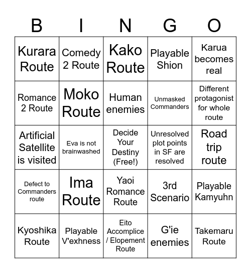 Hundred Line DLC Bingo Card