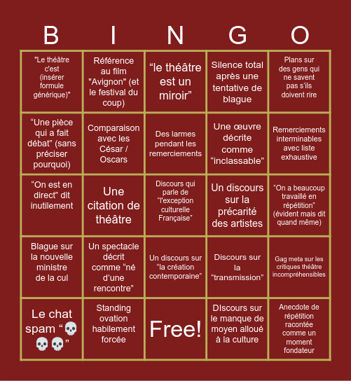 Molières 2026 Bingo Card
