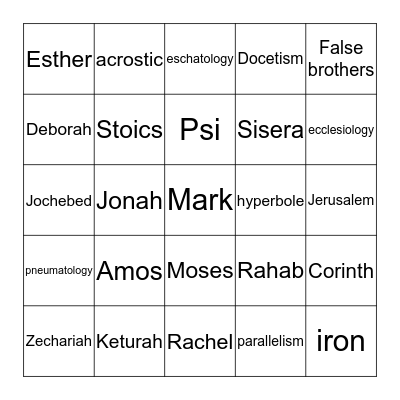 Bible Bowl Bingo Card