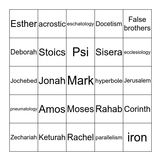 Bible Bowl Bingo Card