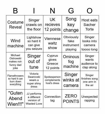 Eurovision Bingo Card