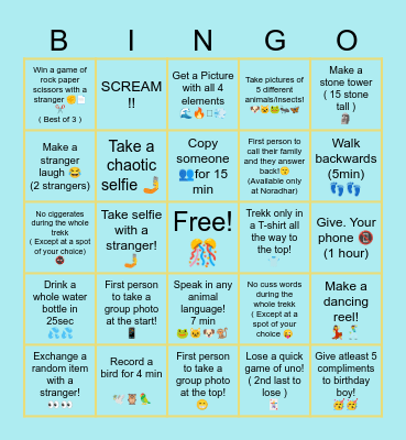 Churrdhar trekk Bingo Card