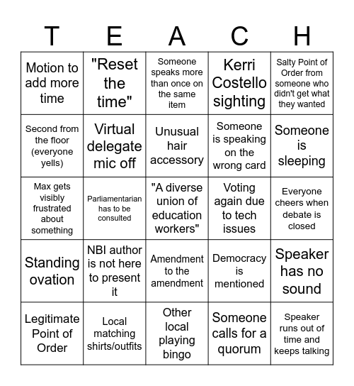 MTA ANNUAL CONFERENCE 2026 Bingo Card