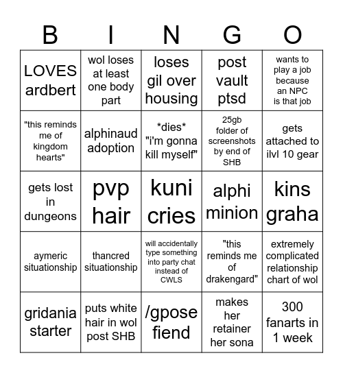 kuni ffxiv bingo Card