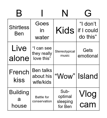 Ben Fogle Bingo Card