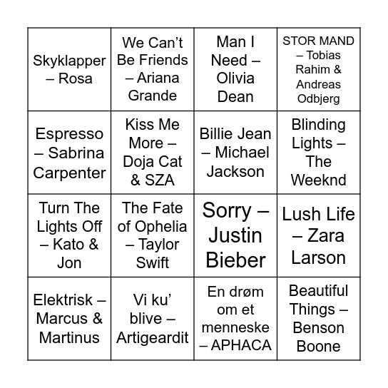 UK Musik Bingo 2026 Bingo Card