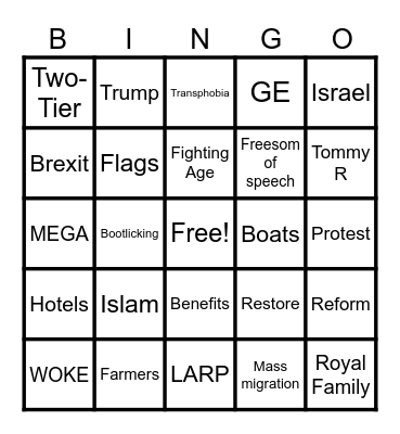 Right-Wing TikTok Bingo Card