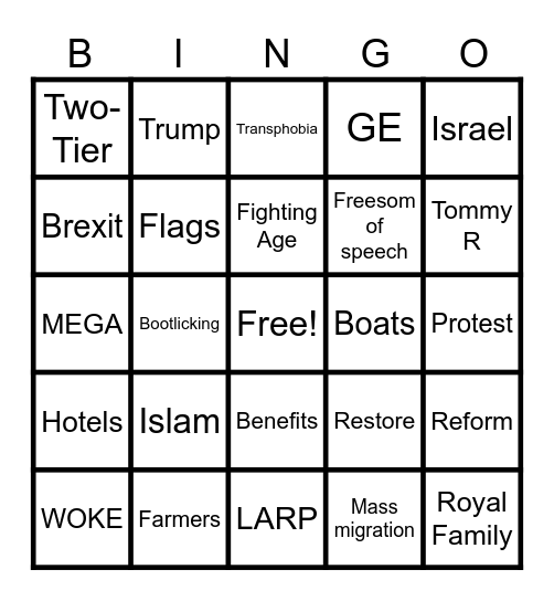 Right-Wing TikTok Bingo Card