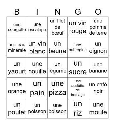 Le Menu Bingo Card