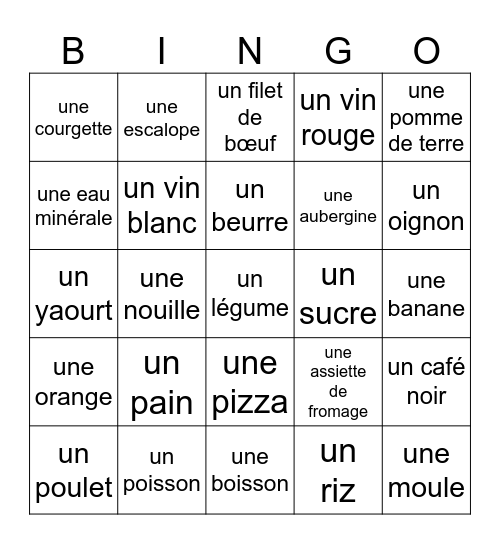 Le Menu Bingo Card