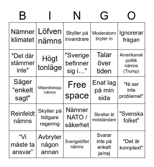 Partiledardebatt 2026-05-03 Bingo Card